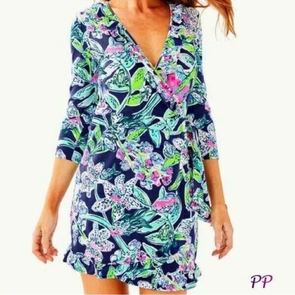Lilly Pulitzer Jessalynne Romper wrap dress Bright Navy Sway This Way Size XS